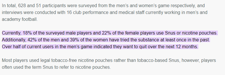 statistics of footballers using snus