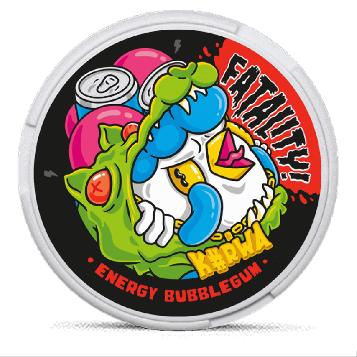 Kurwa FATALITY Energy Bubblegum 50 mg Product Label